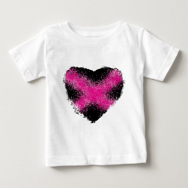 Shocking pink on black glitter dots heart cross baby T-Shirt (Front)