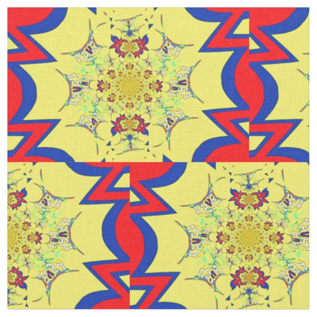 Shocking Red Beautiful Blue Classic Creamy design Fabric (Close Up)