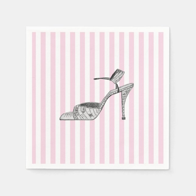 Shoe Illustration Fashion Pink Stripe Napkin (Front)