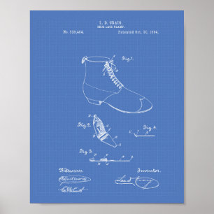 Shoe Lace Clamp 1894 Patent Art Blueprint Poster