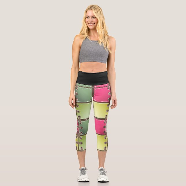 shoe laces pink and green fashion art capri leggings (Front)