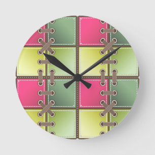 shoe laces pink and green fashion art round clock