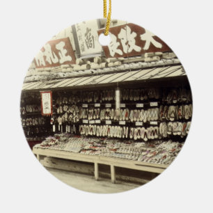 Shoe shop in Kyoto, c.1890 (hand-coloured photo) Ceramic Tree Decoration