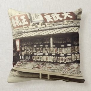 Shoe shop in Kyoto, c.1890 (hand-coloured photo) Cushion