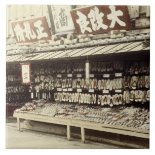 Shoe shop in Kyoto, c.1890 (hand-coloured photo) Tile