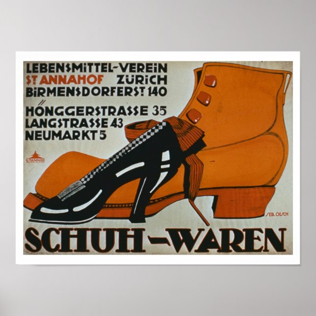 'Shoe Shops', Zurich (color litho) Poster (Front)