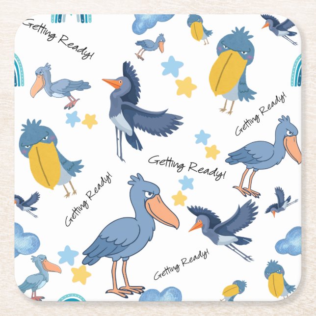 Shoebill Baby Shower Napkins Square Paper Coaster (Front)