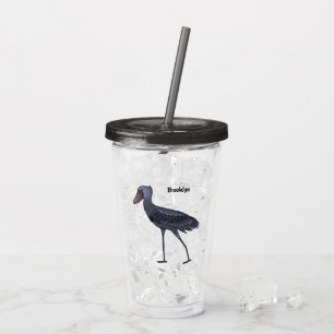 Shoebill bird cartoon illustration acrylic tumbler