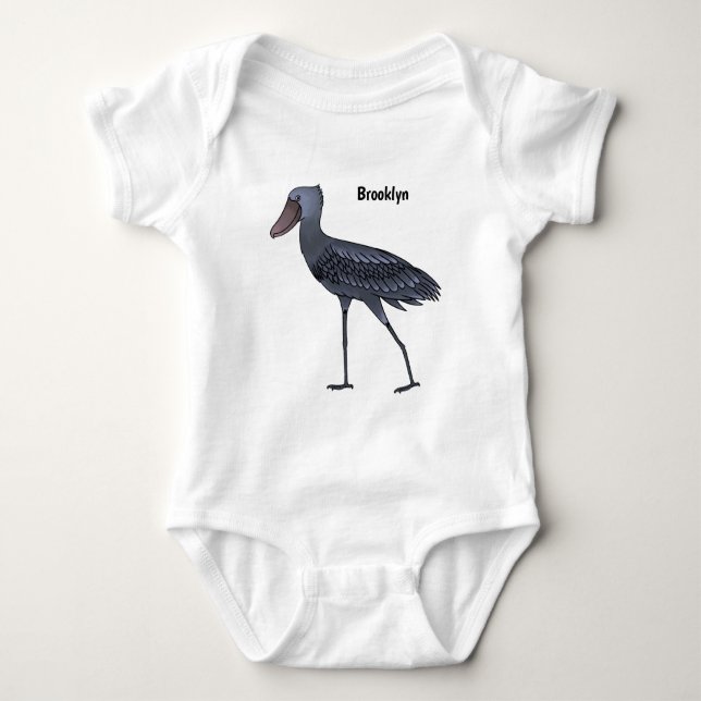 Shoebill bird cartoon illustration baby bodysuit (Front)