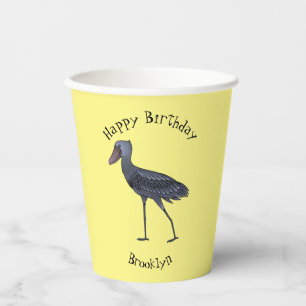 Shoebill bird cartoon illustration  paper cups