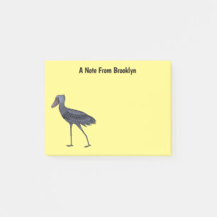 Shoebill bird cartoon illustration  post-it notes