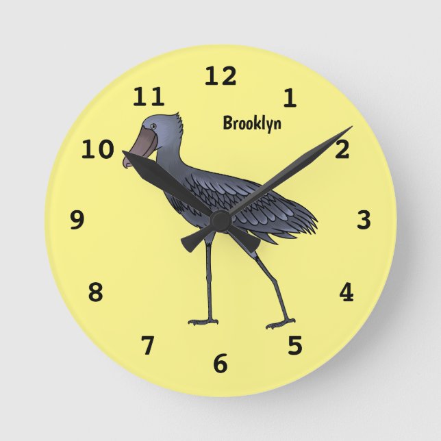 Shoebill bird cartoon illustration round clock (Front)