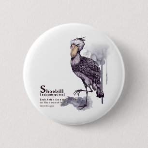 shoebill - plum 6 cm round badge