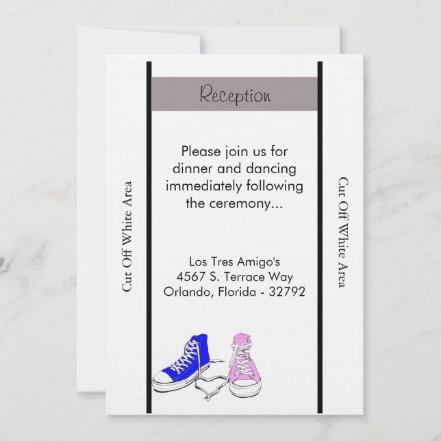 Shoes Blue/Pink Wedding Reception Card (Front)