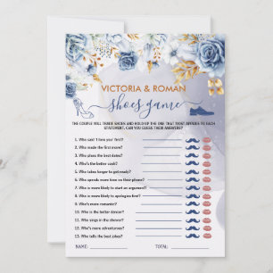 Shoes Game Elegant Blue Floral Bridal Shower Card