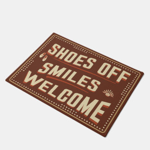 Shoes Off, Smiles Welcome, Friendly guest greeting Doormat