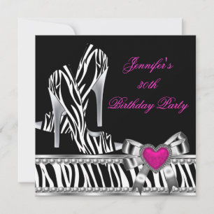 Shoes Pink 30th Birthday Party Zebra Black Invitation