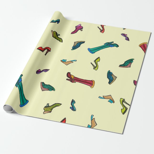 Shoes watercolor seamless pattern wrapping paper (Unrolled)