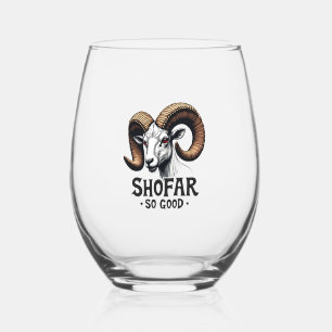 Shofar so good Jewish Goat Hanukkah Lovers Stemless Wine Glass