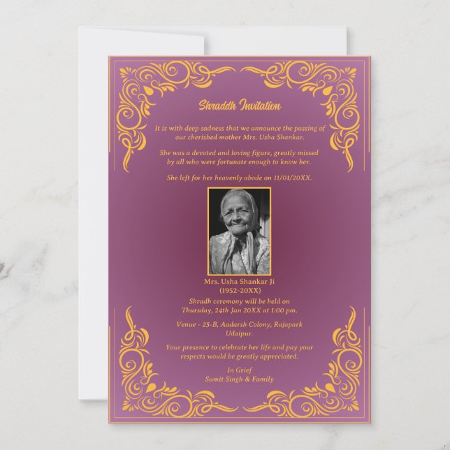 Shok Sandesh Hindu Shraddh  Invitation (Front)