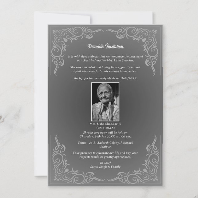 Shok Sandesh Hindu Shraddh  Invitation (Front)