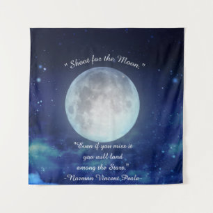 "Shoot for the Moon" quote with Full Moon Tapestry