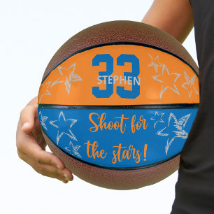 Shoot for the Stars Blue Orange Grey Personalized Basketball