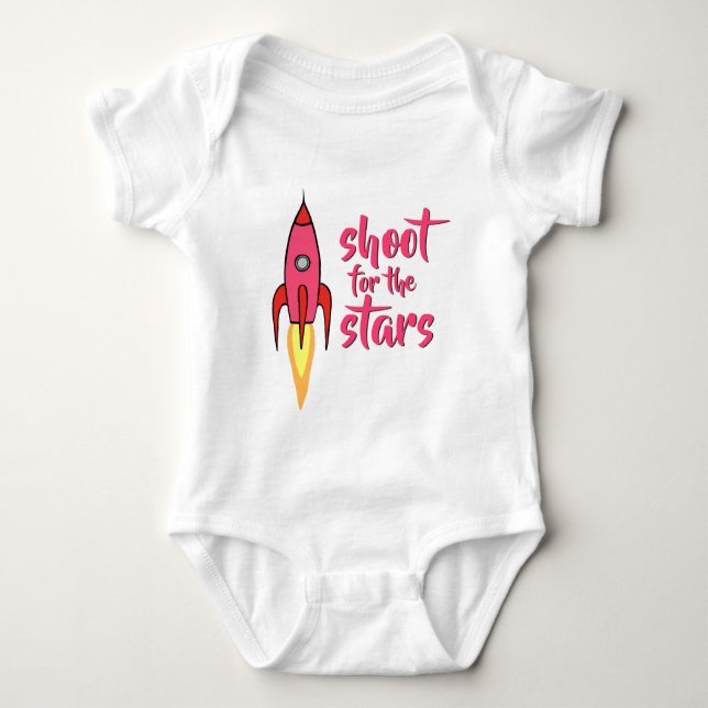 Shoot for the Stars Cute Rocket Inspirational Girl Baby Bodysuit (Front)