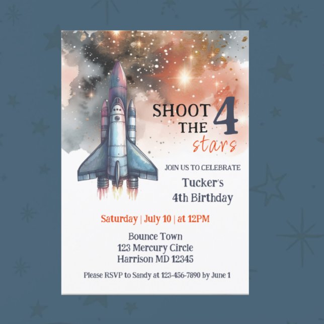 Shoot Four The Stars Astronaut Fourth Birthday Invitation (Creator Uploaded)