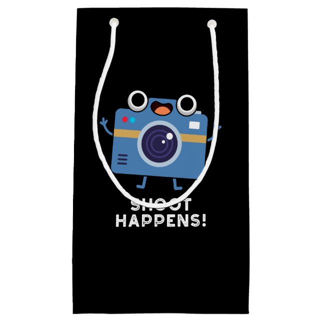 Shoot Happens Funny Camera Pun Dark BG Small Gift Bag (Front)