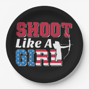 Shoot Like a Girl Patriotic Archery Quote Paper Plate