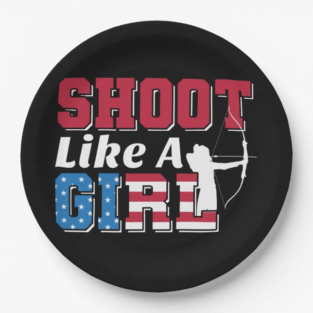 Shoot Like a Girl Patriotic Archery Quote Paper Plate (Front)