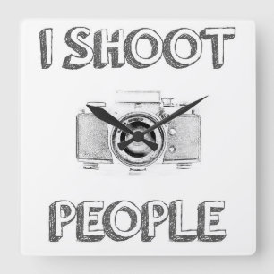 shoot people funny text photo camera photographer square wall clock
