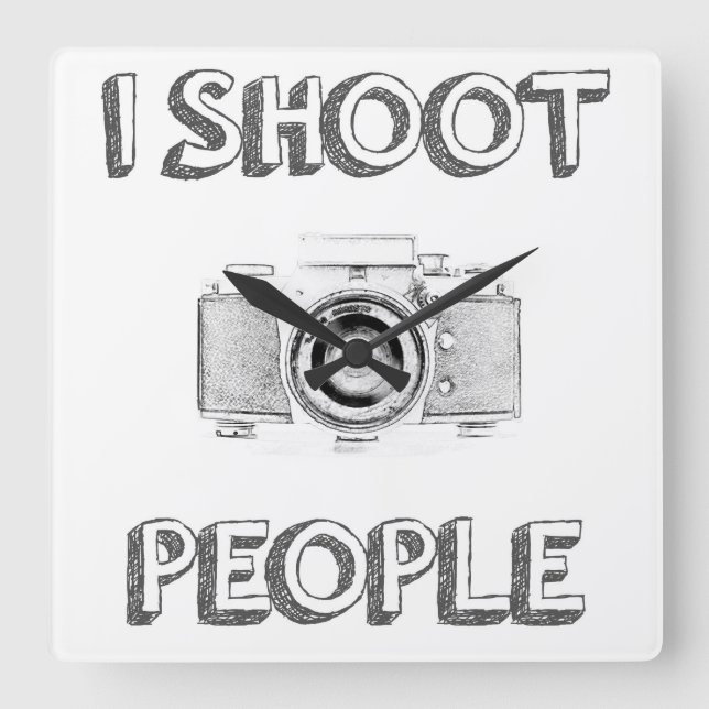 shoot people funny text photo camera photographer square wall clock (Front)