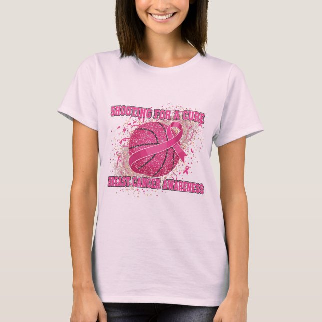 Shooting for a Cure – Sparkling Pink Basketball Br T-Shirt (Front)