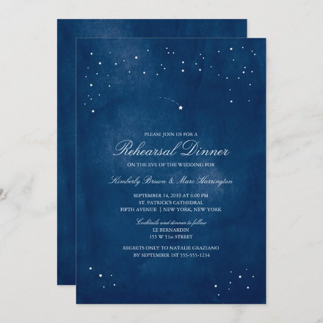 Shooting Star Blue Watercolor | Wedding Rehearsal Invitation (Front/Back)