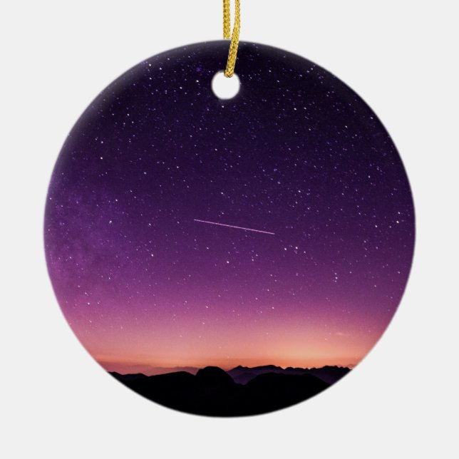Shooting star in sky ceramic tree decoration (Front)