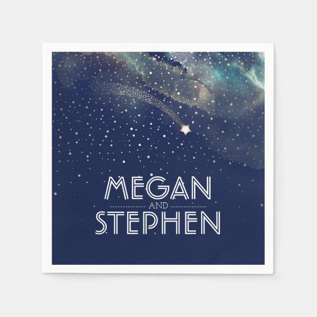 Shooting Star Navy and Gold Night Starry Napkin (Front)