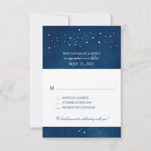 Shooting Star Navy Blue Watercolor Wedding   RSVP