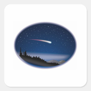 Shooting Star Over Night Landscape Square Sticker