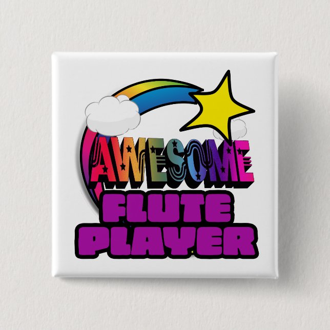 Shooting Star Rainbow Awesome Flute Player 15 Cm Square Badge (Front)