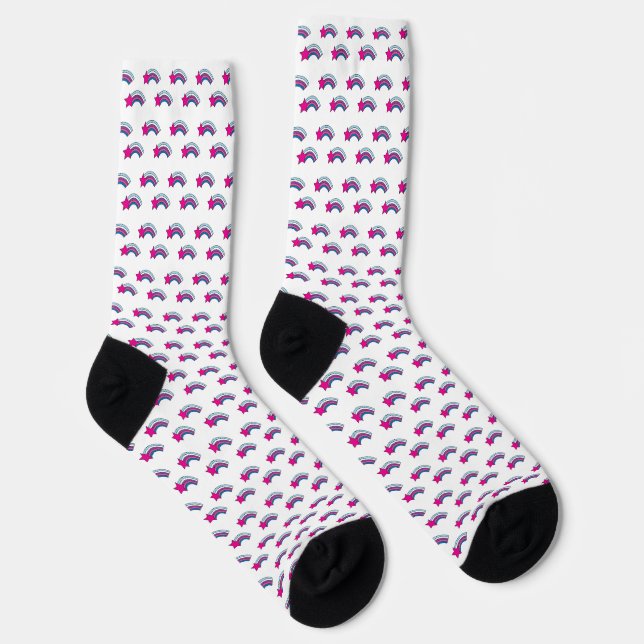Shooting Star Rainbow Pattern Retro Pastel Socks (Right)
