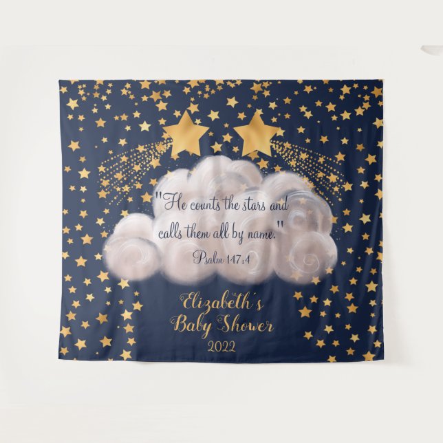 Shooting Star Twin Baby Shower Backdrop Tapestry (Front (Horizontal))