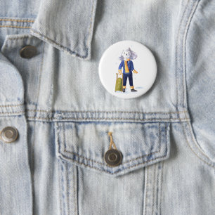 Shooting Star White Dog Button