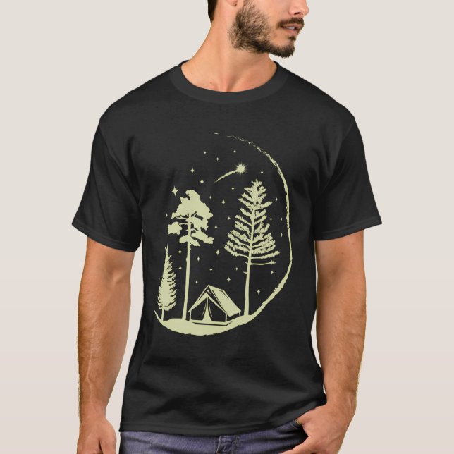 Shooting Stars And Trees Circle Nature Hiking Love T-Shirt (Front)
