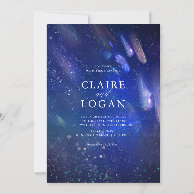 Shooting Stars Celestial Galaxy Wedding Invitation (Front)
