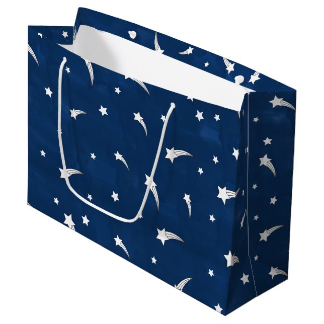 Shooting Stars Navy Blue Watercolor Large Gift Bag (Front Angled)