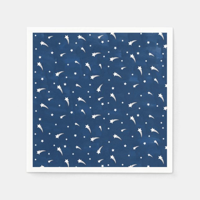 Shooting Stars Navy Blue Watercolor Napkin (Front)