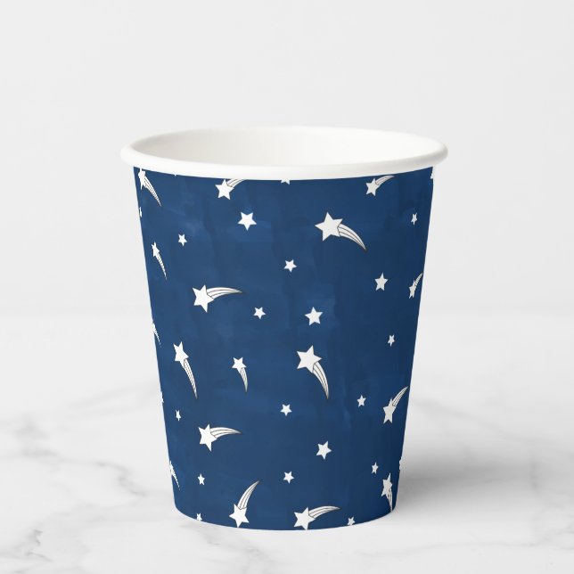 Shooting Stars Navy Blue Watercolor  Paper Cups (Front)