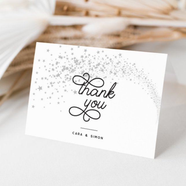 Shooting Stars Silver Bridal Shower or Wedding Thank You Card (Creator Uploaded)